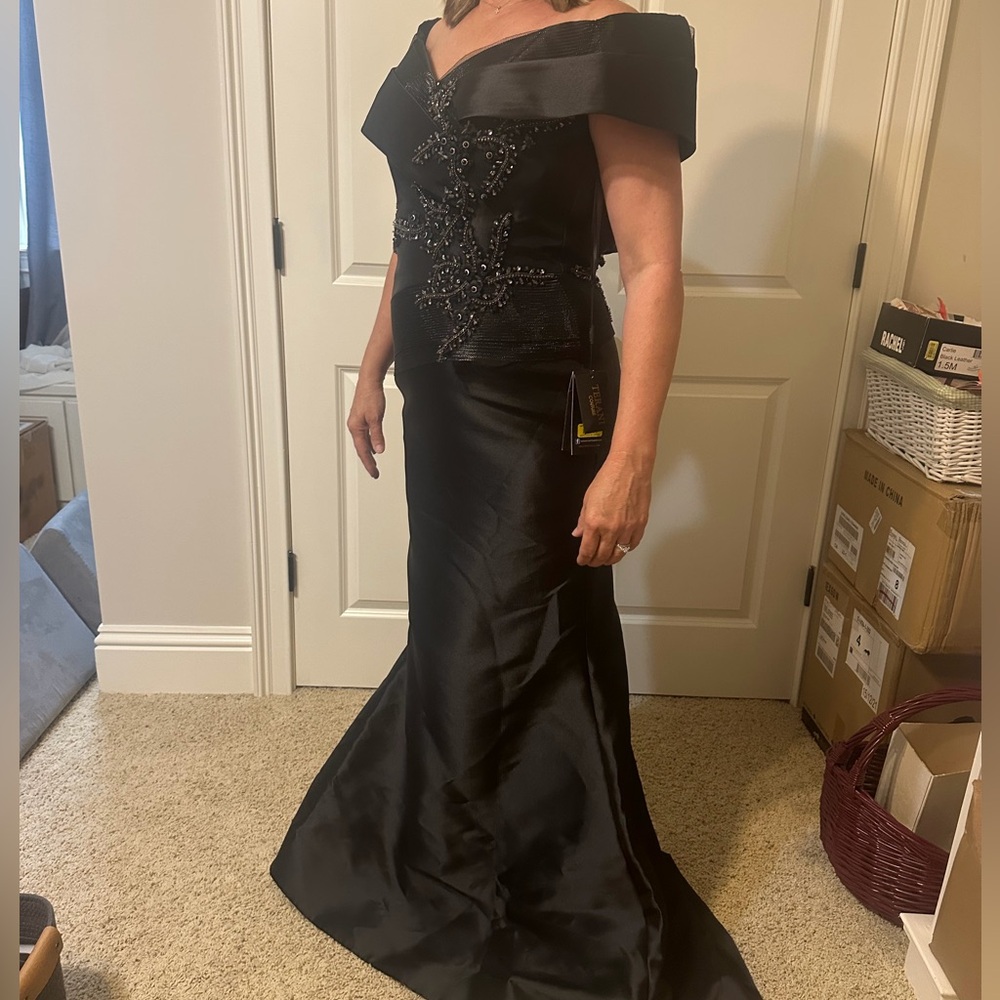 Terani Couture Strapless Charcol Dress with Embellishments